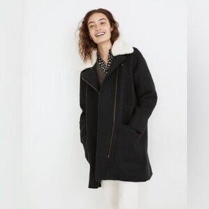Madewell Eldridge Zip Coat in Insuluxe Fabric Caviar Dark Grey Melange